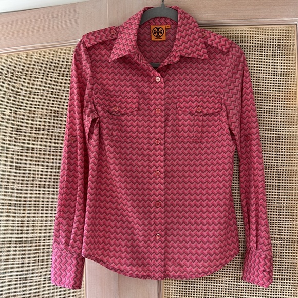 Tory Burch Tops - Tory Burch Stretch Silk shirt size 2 Pink